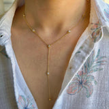 Mimi diamond bezel lariat necklace. Diamond by the yard lariat necklace. Diamond lariat necklace. Sterling silver gold plated.