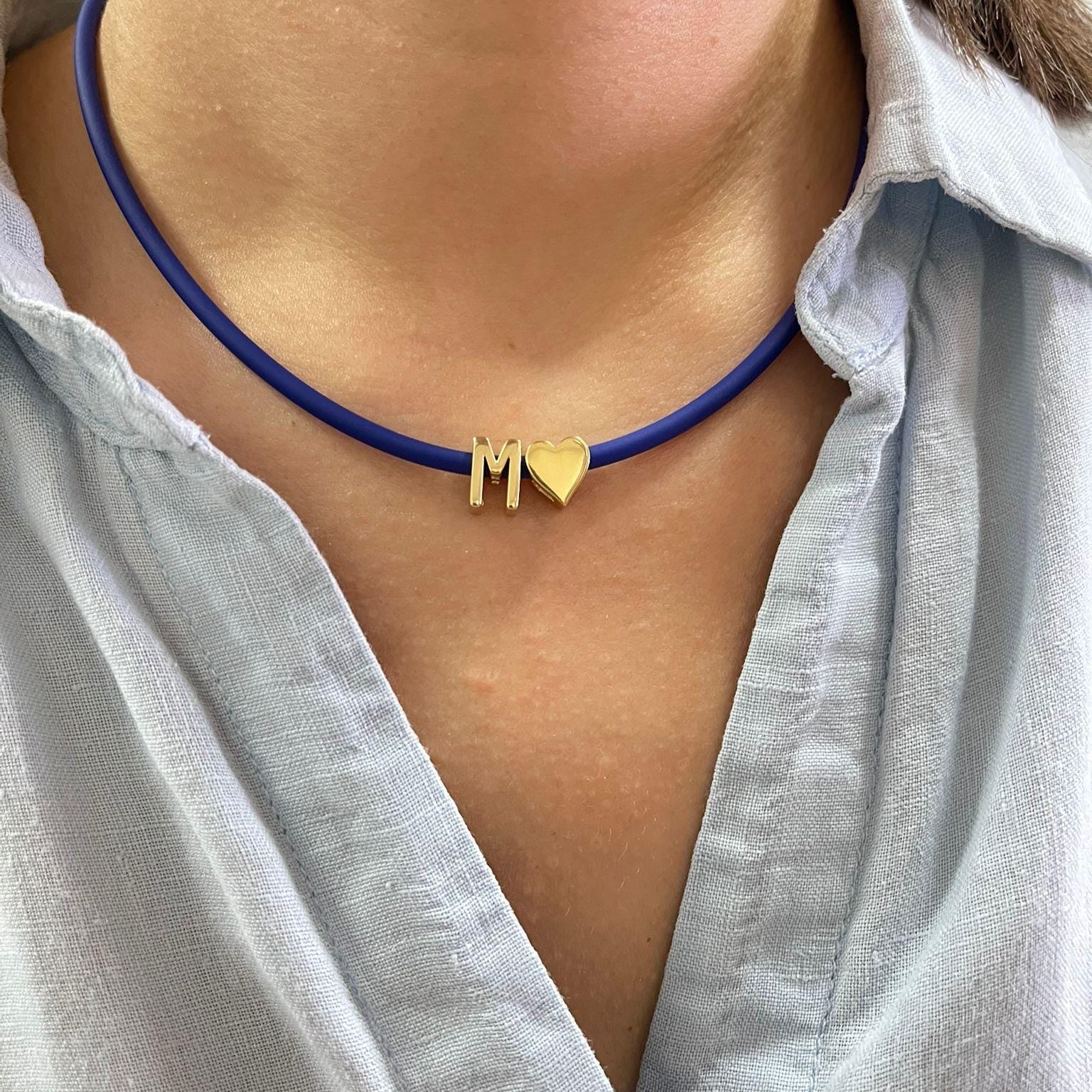 Sterling Silver 14K Gold Plated sliding charms Lulu cord necklace | personalized charms cord rope necklace | initial necklace on string |