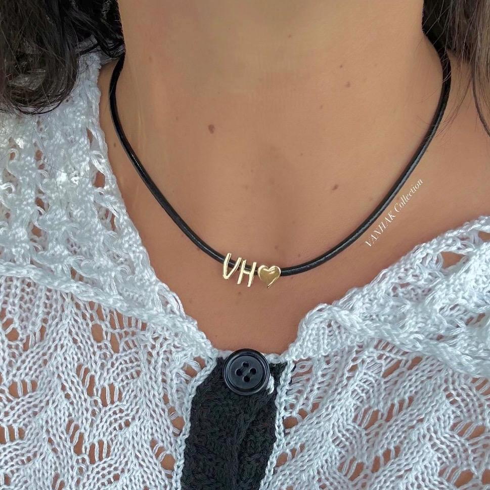 Sterling Silver 14K Gold Plated sliding charms Lulu cord necklace | personalized charms cord rope necklace | initial necklace on string |