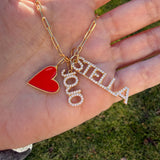 As seen on Stephanie Olivia. Personalized Pave Name Charms. Diamond Charms. CZ charms. Custom name charms. Enamel heart charm.