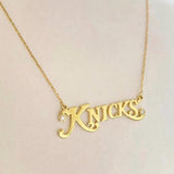 Gold Plated Sterling Silver New York Knicks Necklace with Bezel Stones. Knicks necklace. New York Knickerbockers necklace. Knicks jewelry.