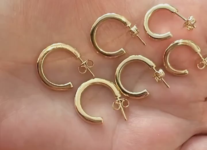 Half inch hollow hoop earrings/ hoops. 18K gold filled. Won’t tarnish. Gold filled hoops. Gold filled earrings. Small hoops. Mini hoops.